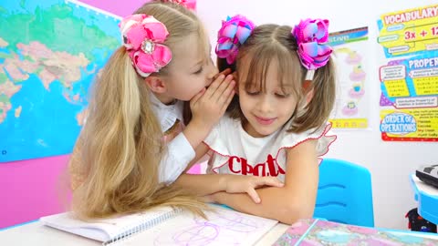 Diana and Roma at school. Kids Videos