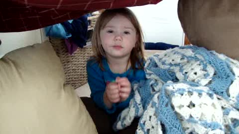 Little Girl Pretends To Be Troll And Won't Let Dad In Fort