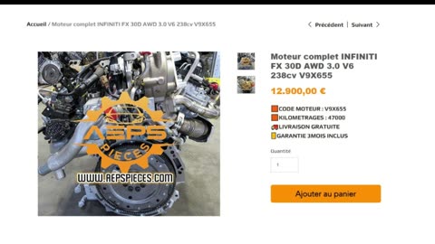 AEPSPIECES.COM - Moteur complet INFINITI FX 30D AWD 3.0 V6 238cv V9X655