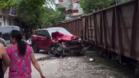 Train accident with brand new car