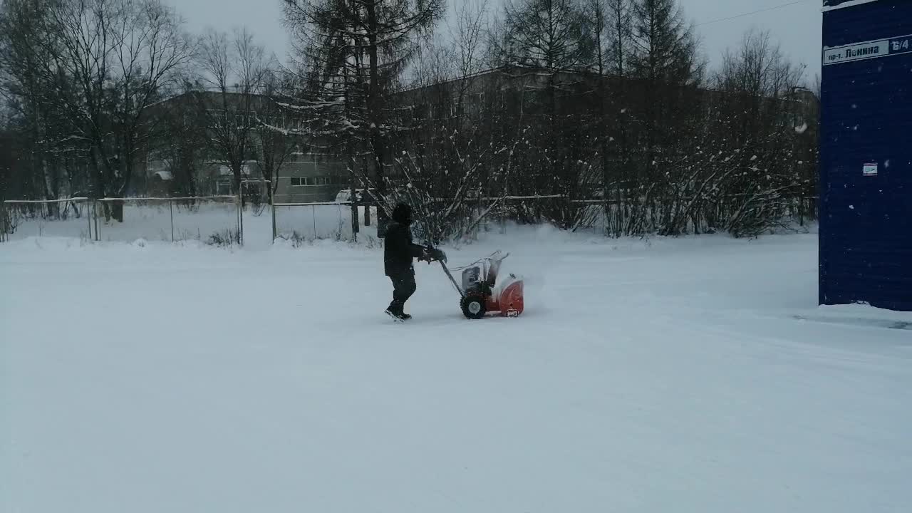 The man decided to clear the snow from the street.