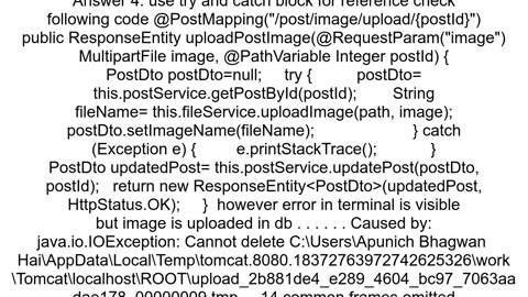 CSV uploading as Multipart file throws quotFailed to perform cleanup of multipart items error in Sp