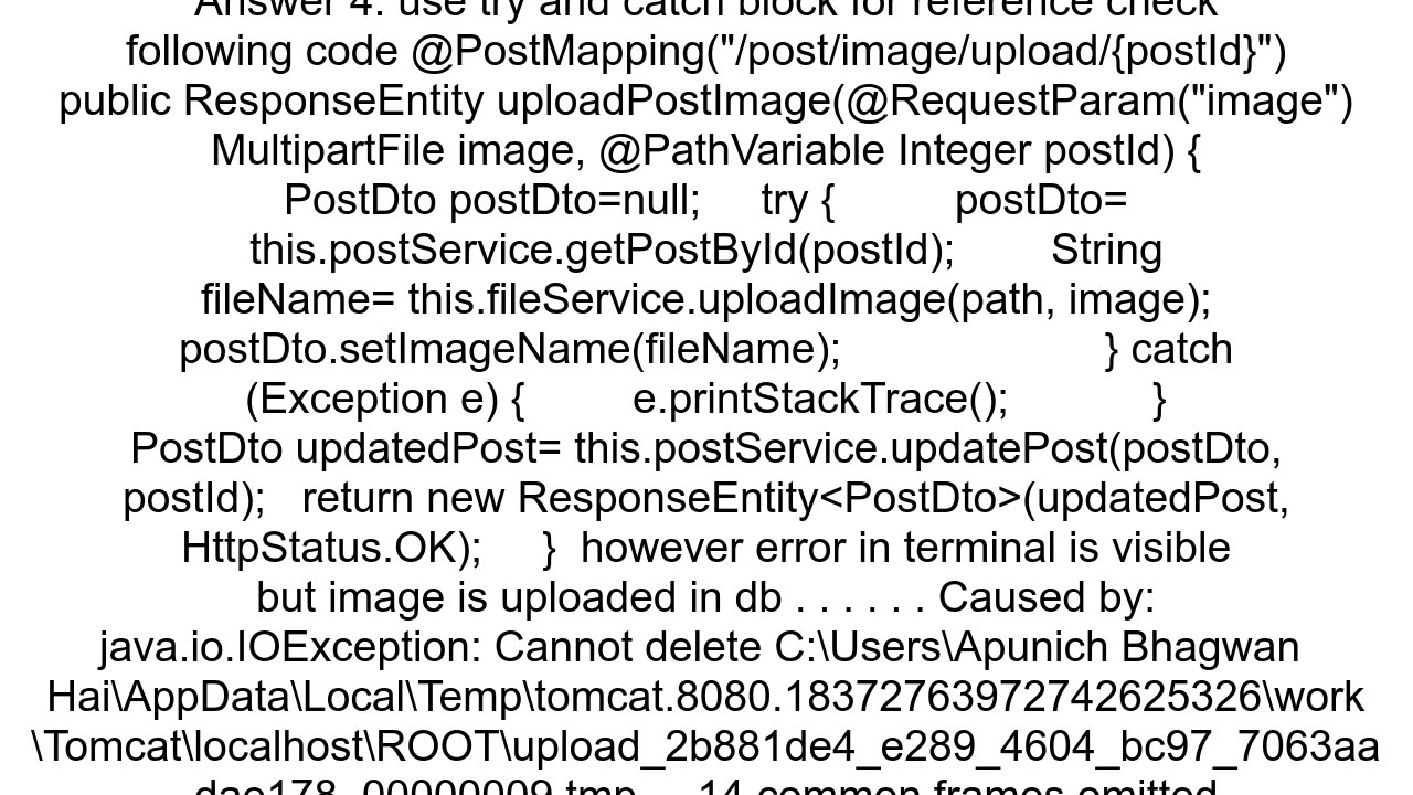 CSV uploading as Multipart file throws quotFailed to perform cleanup of multipart items error in Sp