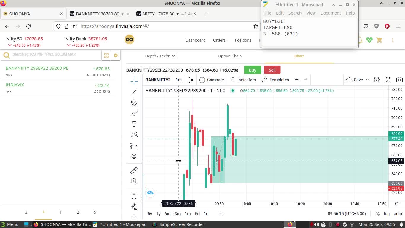 Bank Nifty Paper Trading 26 Sep 2022 | Profit of 1250/- INR