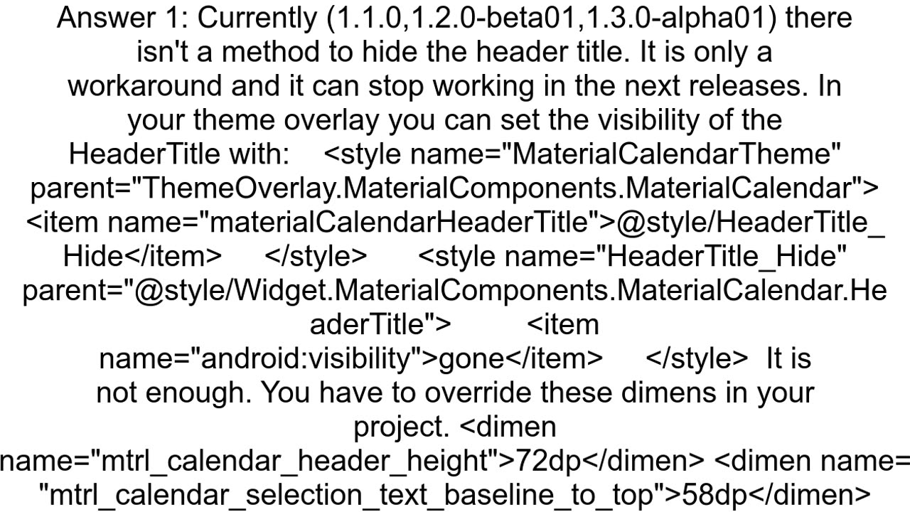 How to cutremove or hide or shrink the header_title of Material dateRangePickerDialog in Android