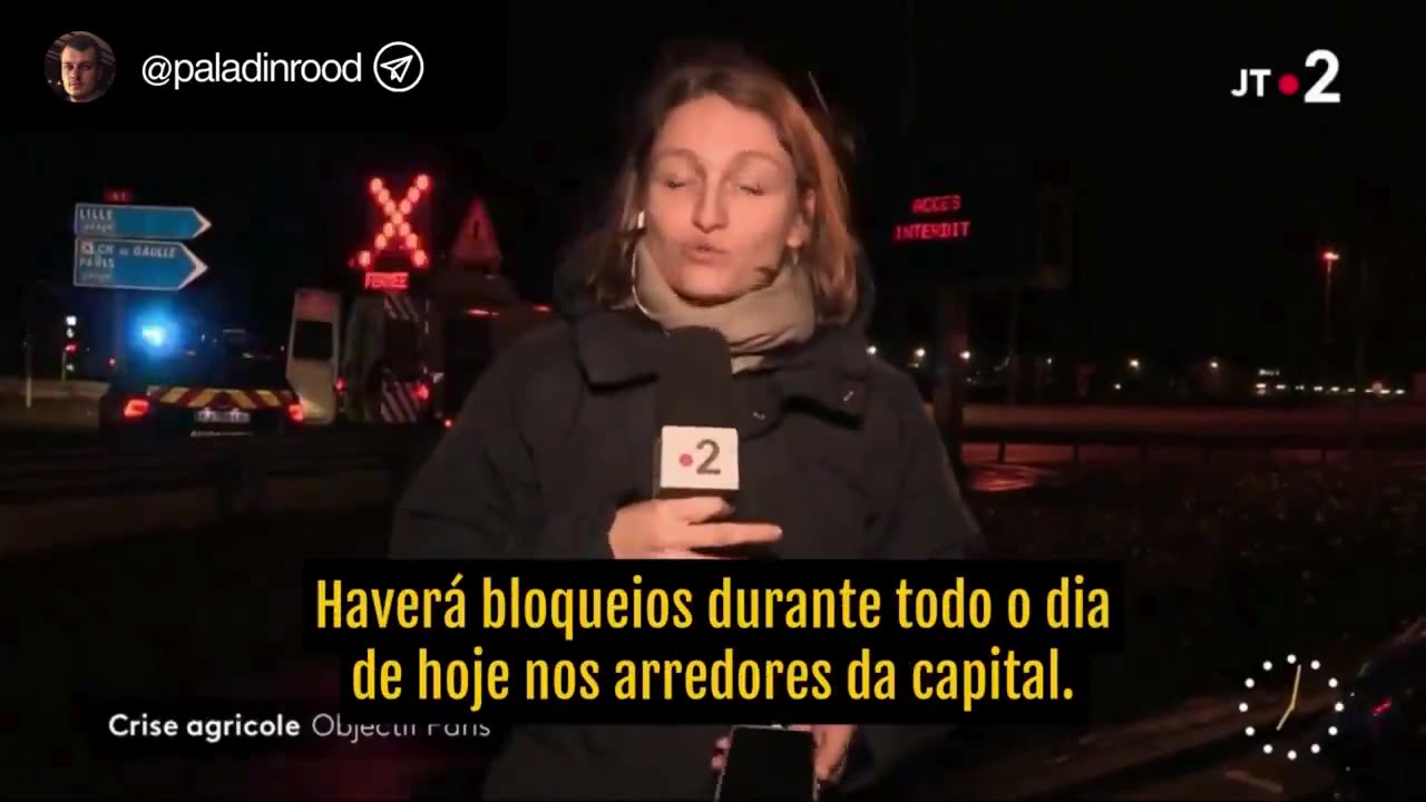 Revolta dos agricultores - França. Governo alerta que a França tem apenas mais três dias de autonomia alimentar, em contrapartida os agricultores se recusam a deixar Paris.