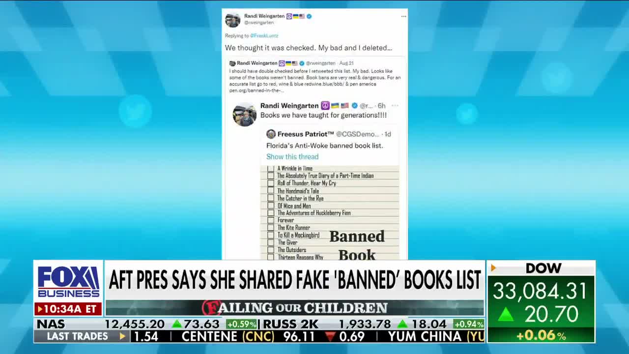 Teachers union president Randi Weingarten admits to sharing fake list of 'banned' books in Florida