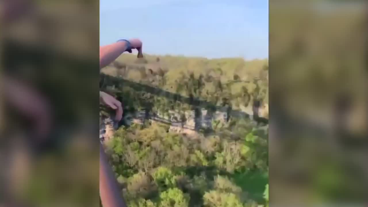 Throwing a rock of a high bridge