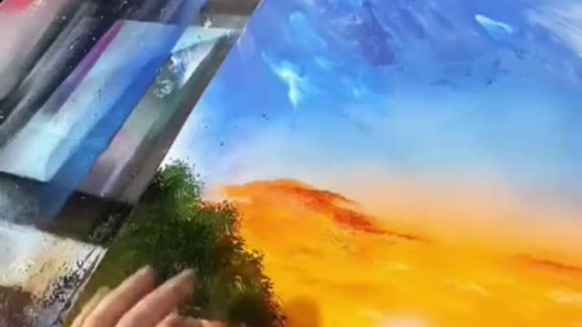 Use Spray Paint To Paint The Blue Sky, Sunset, Beach