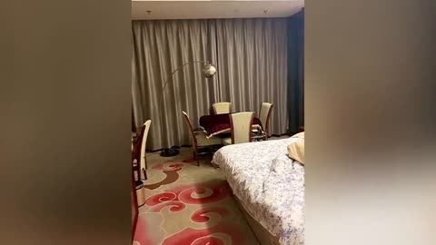 Guest wanting to check weather finds large meeting room after opening curtains in Chinese hotel