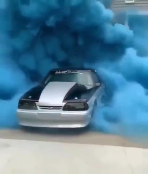 This magical car emits blue smoke