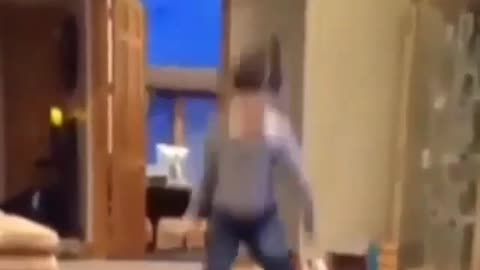 Girl fall while jumping on balloons