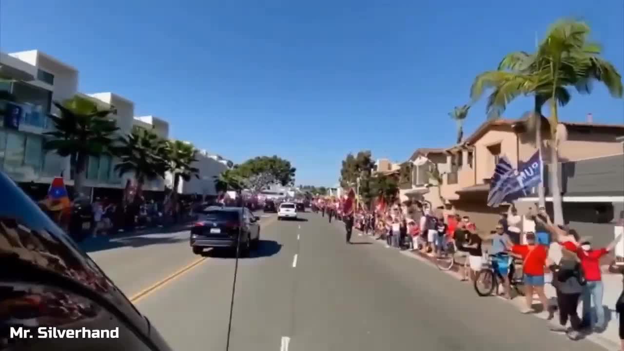 Epic..Massive supporters greet President Trump's motorcade in California