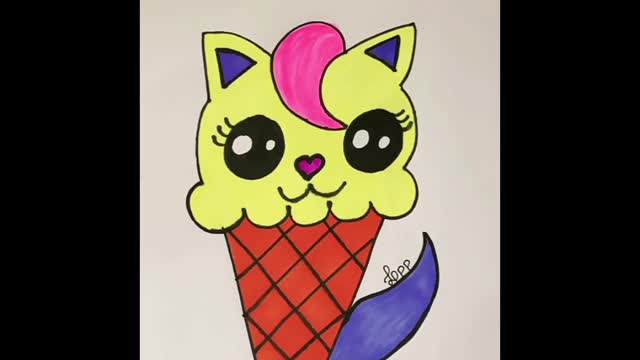 how to draw ice cream. Cute Kitten