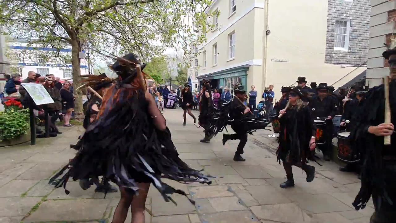 Beltane Border Morris Grey Wethers dance. First public performance. Totnes, Devon, 23 April 2022