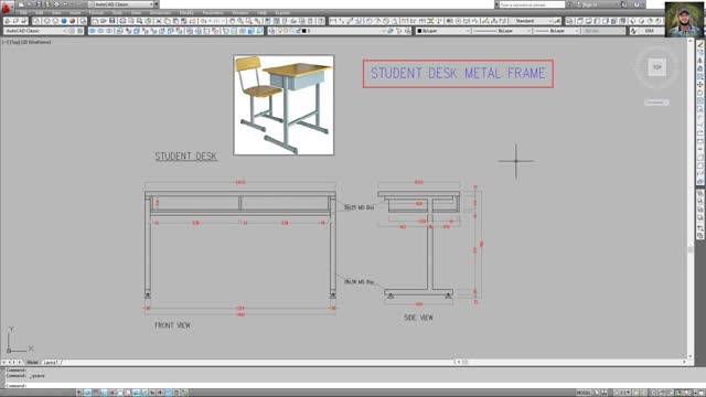 How to make a Metal frame student table using AutoCAD