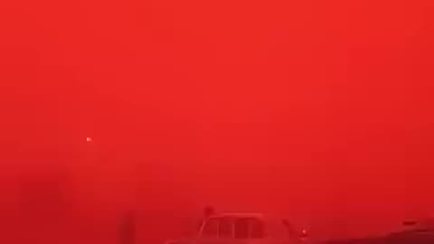 Red sky due to a major sandstorm affecting the Al-Mukhaili region in Libya