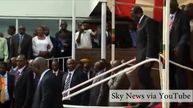 Zimbabwe president Robert mugabe falls down Airport