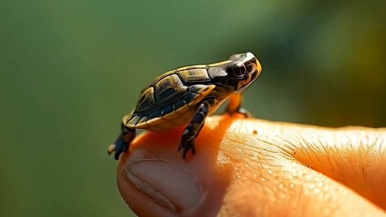 A little turtle sitting on finger