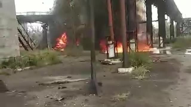 Oil depot burning in Avdiivka