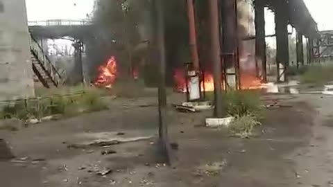 Oil depot burning in Avdiivka