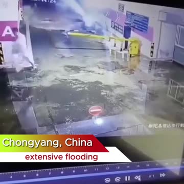 Water flooded the underground parking lot during the flash flood in Chongyang, China.
