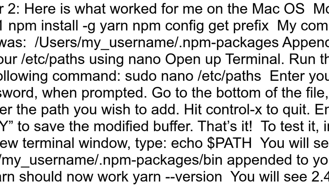 I installed yarn globally but got error quotzshcommand not found yarnquot
