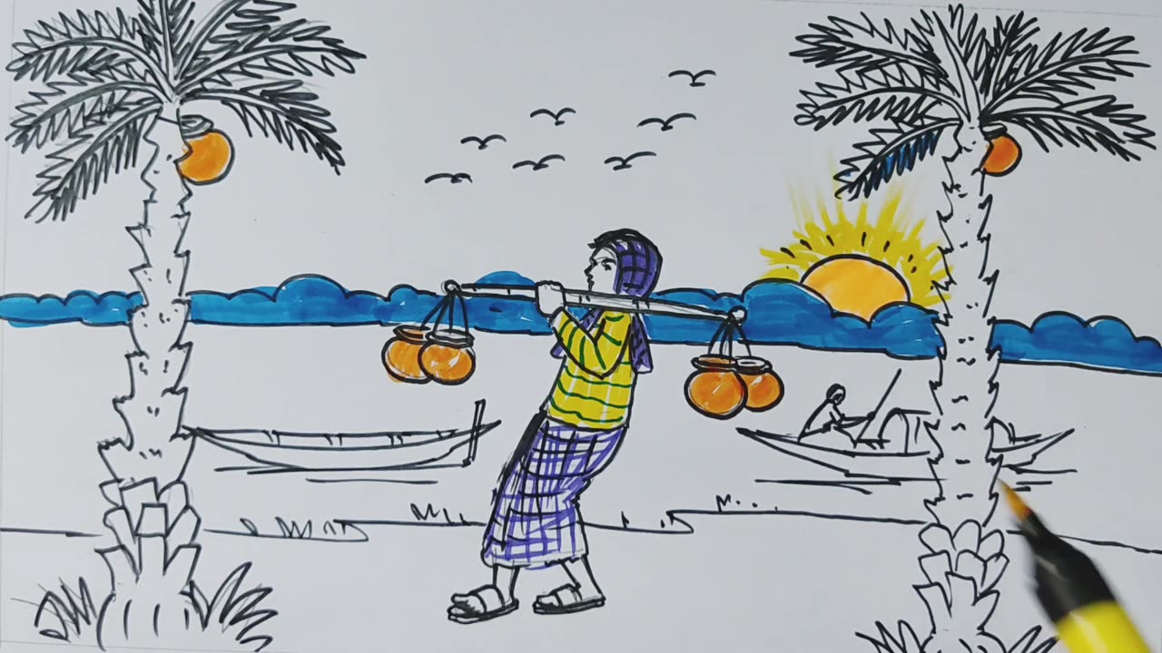 Winner scenery drawing. সহজ ভাবে শীতের ছবি আকাঁ।