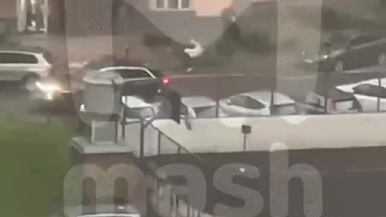 Babushka Decked by Flying Debris During Storm