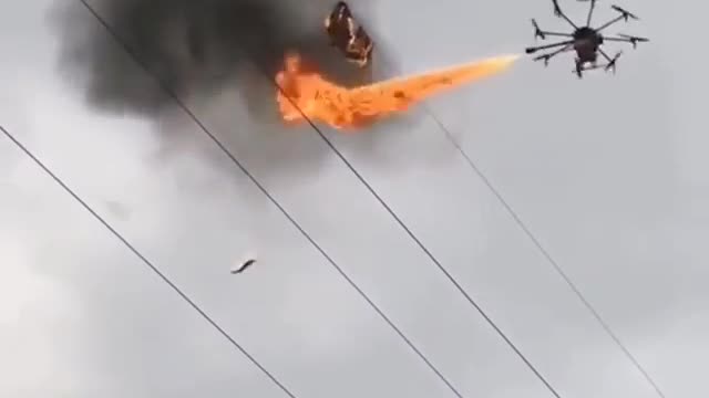 A flamethrower drone attachment that can shoot a seven-metre-long stream of fire for 100 seconds.