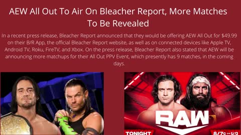 AEW All Out To Air On Bleacher Report, More Matches To Be Revealed