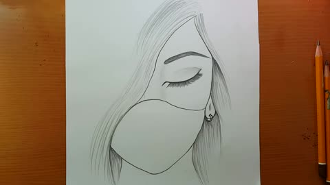 cute beautiful girl drawing with pencil