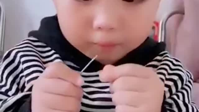 Funny children, thread needles