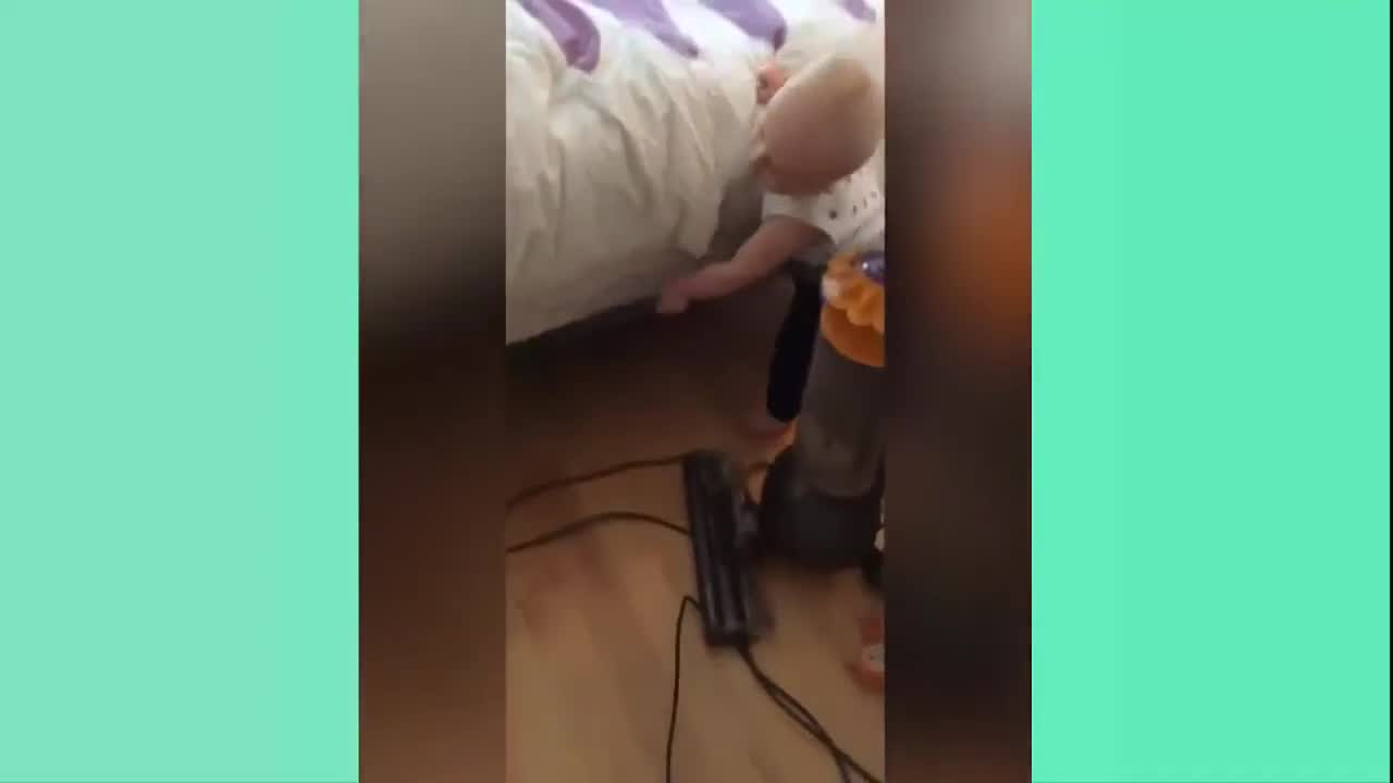 Babies funny videos helping mommy Clean