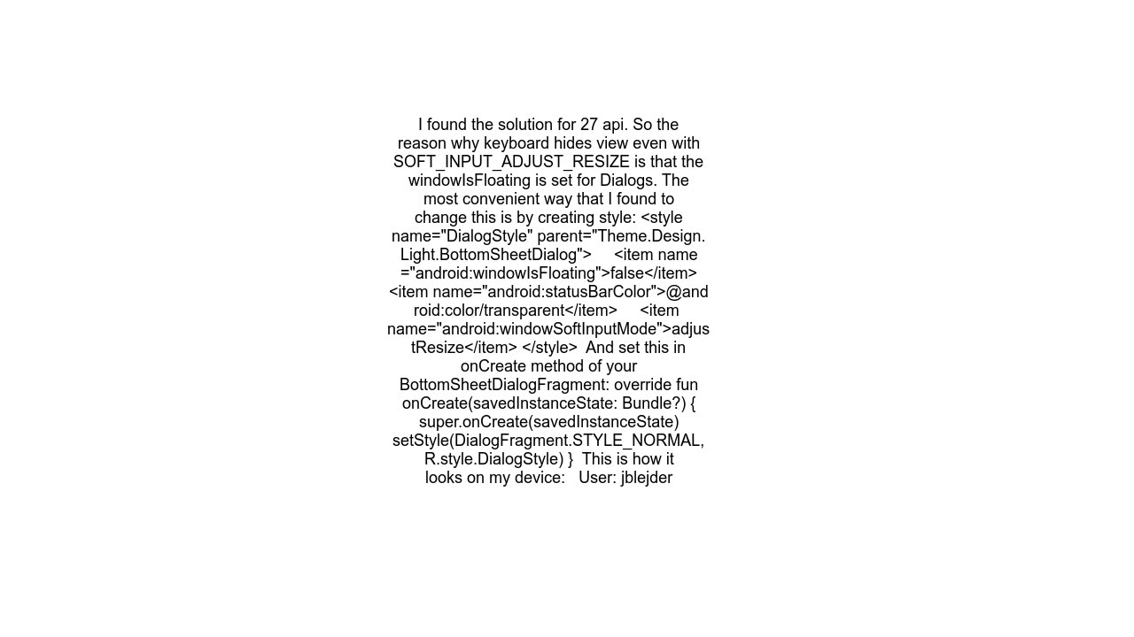 Keyboard hides BottomSheetDialogFragment