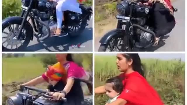 beautiful lady biker with her cute baby.❤️