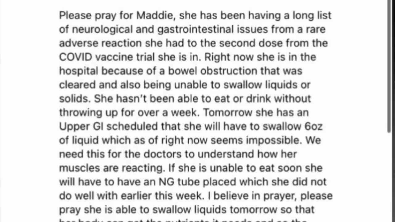 COVID VACCINE INJURED MADDIE: 12 YEARS OLD