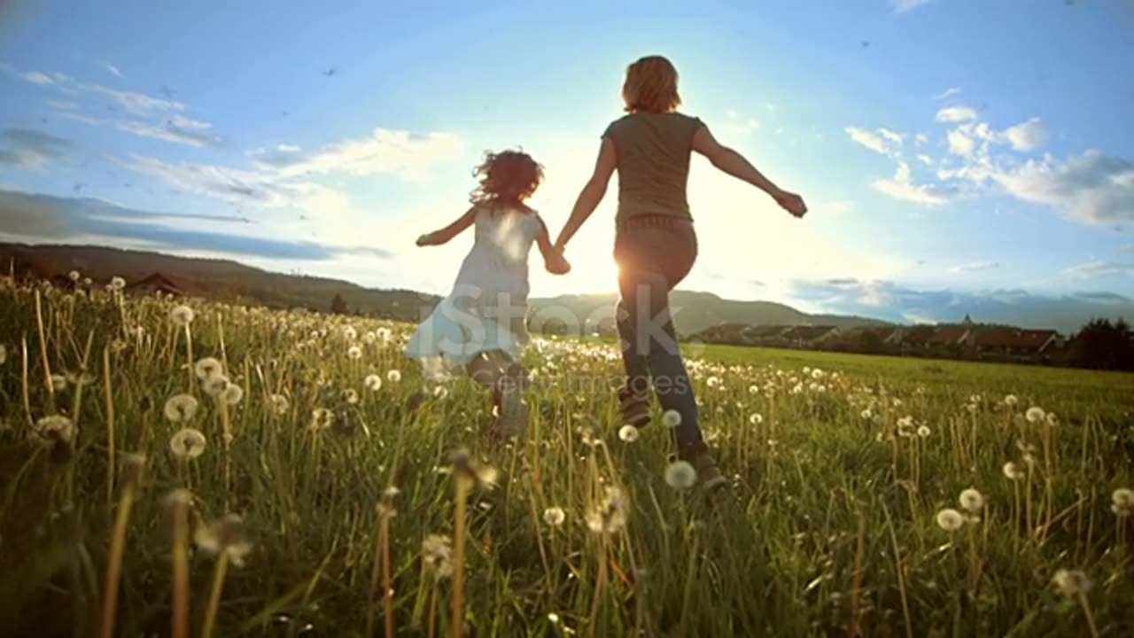 SUPER SLO MO Mother And Daughter Running To The Sun stock video