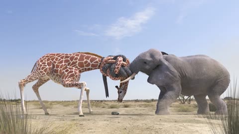 Elephant vs Giraffe Water Fight unlimited