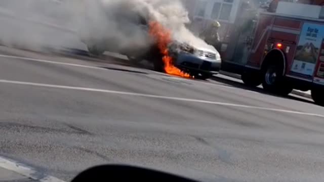 Vehicle burst into flames