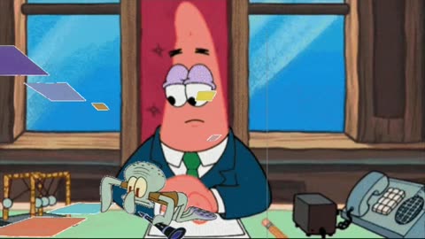 Squidward Is Playing With Tiles On Patrick’s Desk