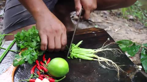 Cooking Coconut Chicken Leg Recipe eating so Yummy - Use onut water Cook Chicken Meat in Fry Pan-11