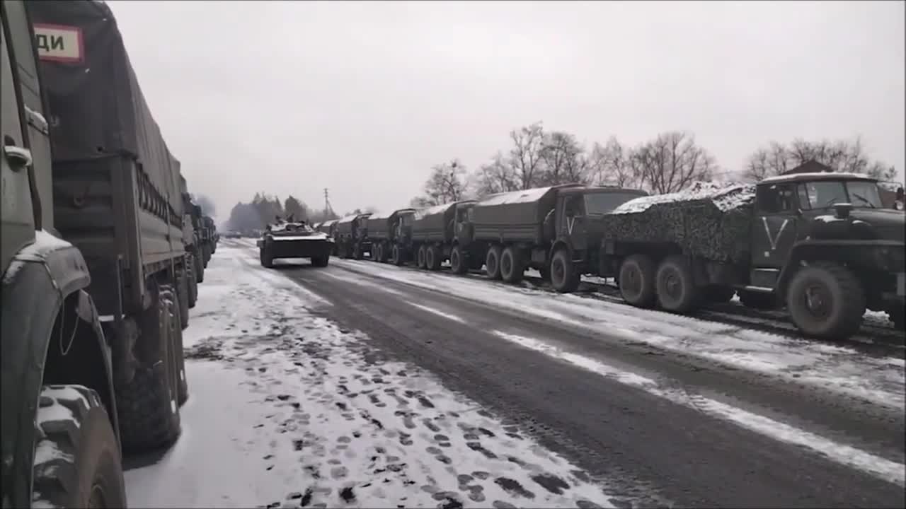 The Advancement Of A 64km Column RF Tank Unit In The Kiev Region During A Special Military Operation
