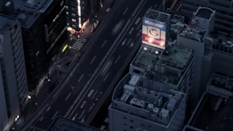 The scenery outside the Japanese subway after sunset