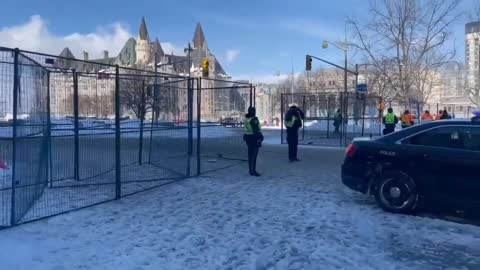 Metal fence is being erected near the Parliament of Canada in Ottawa.