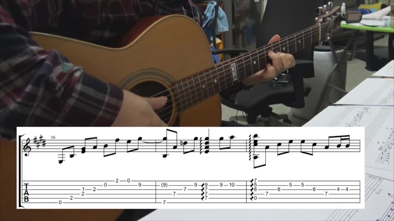 Tutorial with tab - At The Place You've Called Me - guitar solo, 부르신 곳에서 핑거스타일 편곡