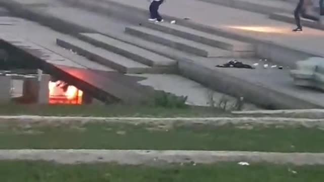 Distressed Driver Gets Car Stuck on Stairs