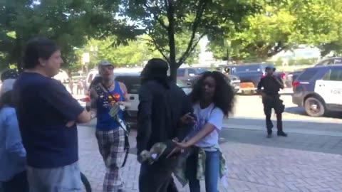 Aug 4 2018 Portland 01.12 Antifa steals trump supporter hat and she fights to get it back