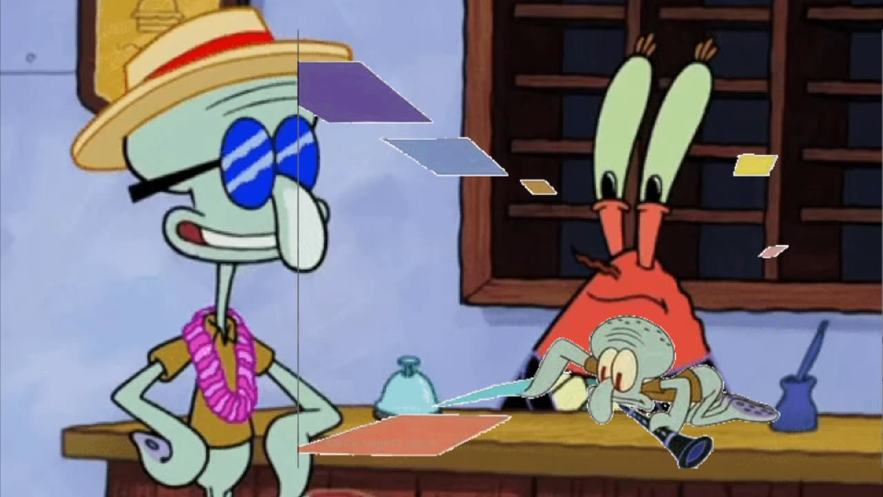 Squidward Is Playing With Tiles While Squidward Checks Into A Hotel 🏨