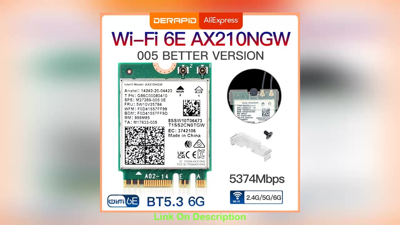 Best Seller Dual Band Intel AX210 Wireless AX210NGW 2.4Gbp